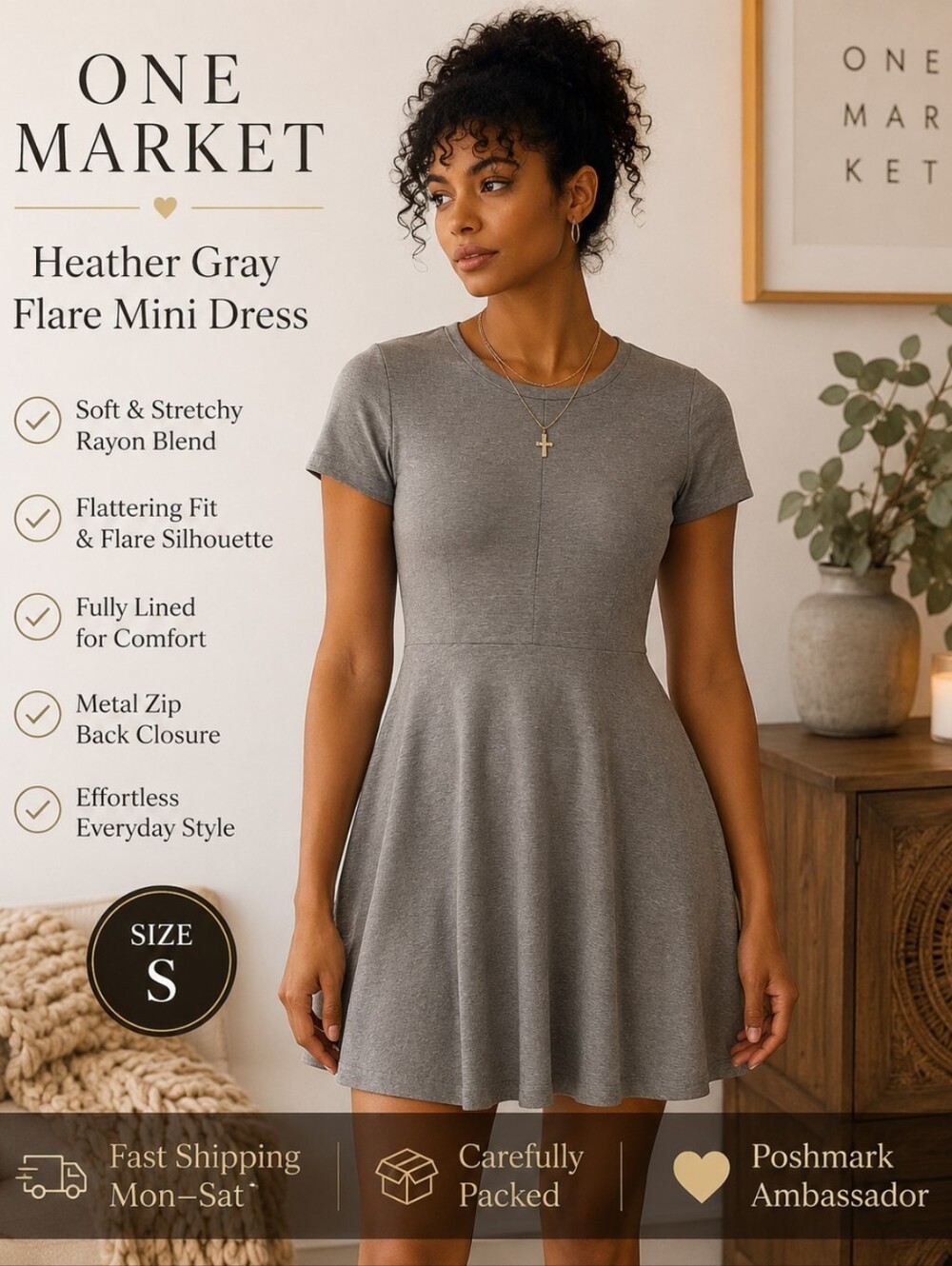 One Market Gray Fit & Flare Skater Dress S